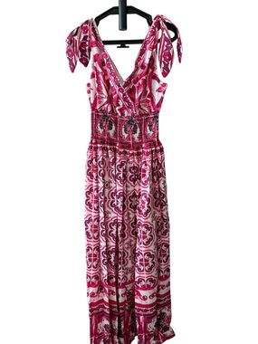 Designer-style Red Majolica Print Maxi Dress